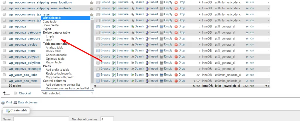 Bulk drop from the With selected dropdown