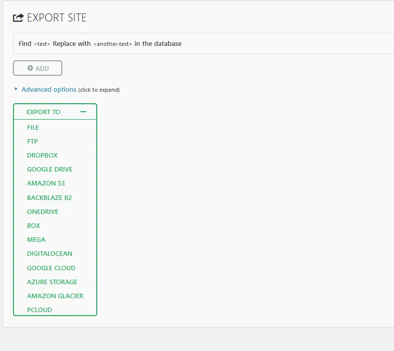 All-in-One WP Migration export options