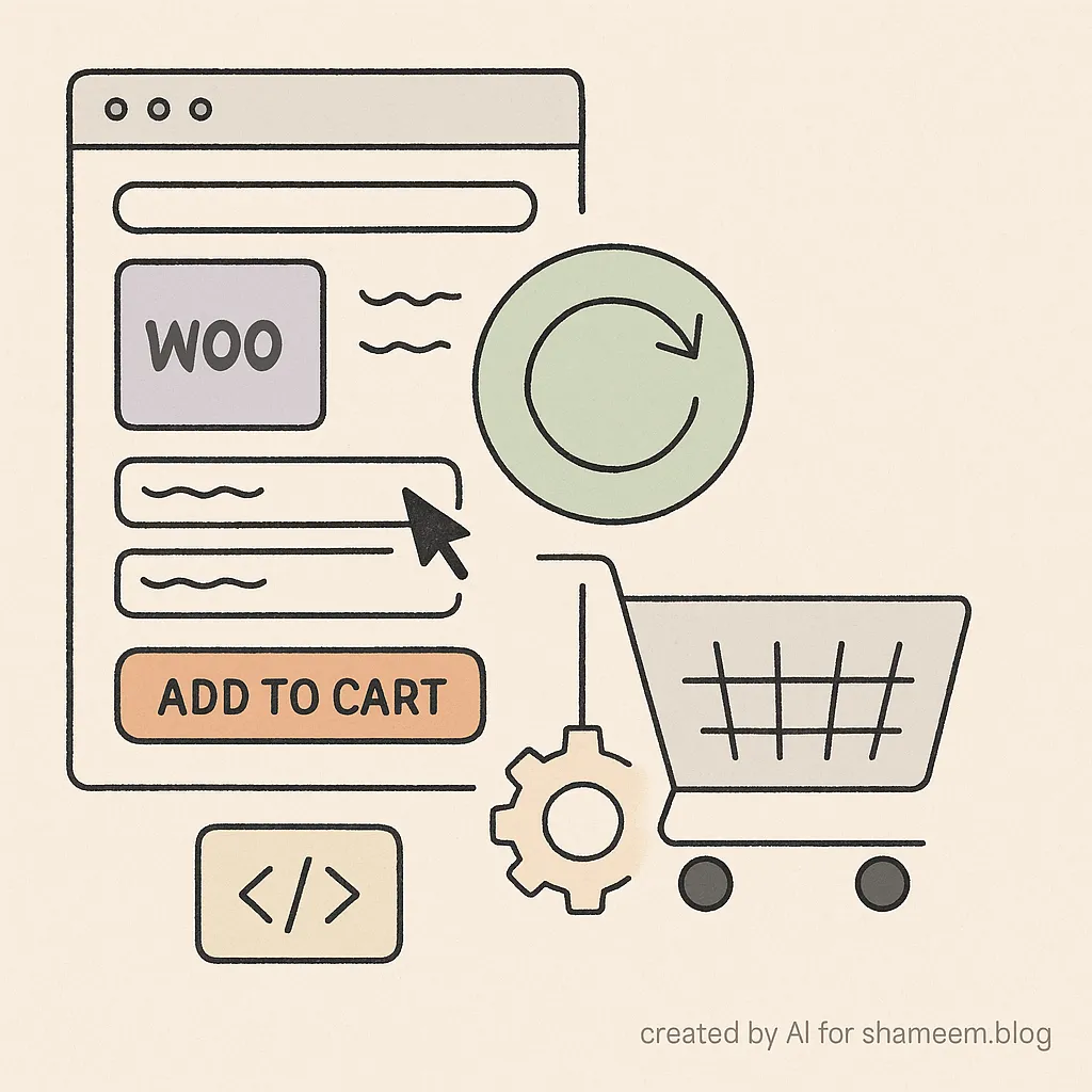 WooCommerce product form with a reset icon, an Add to cart button, and a shopping cart