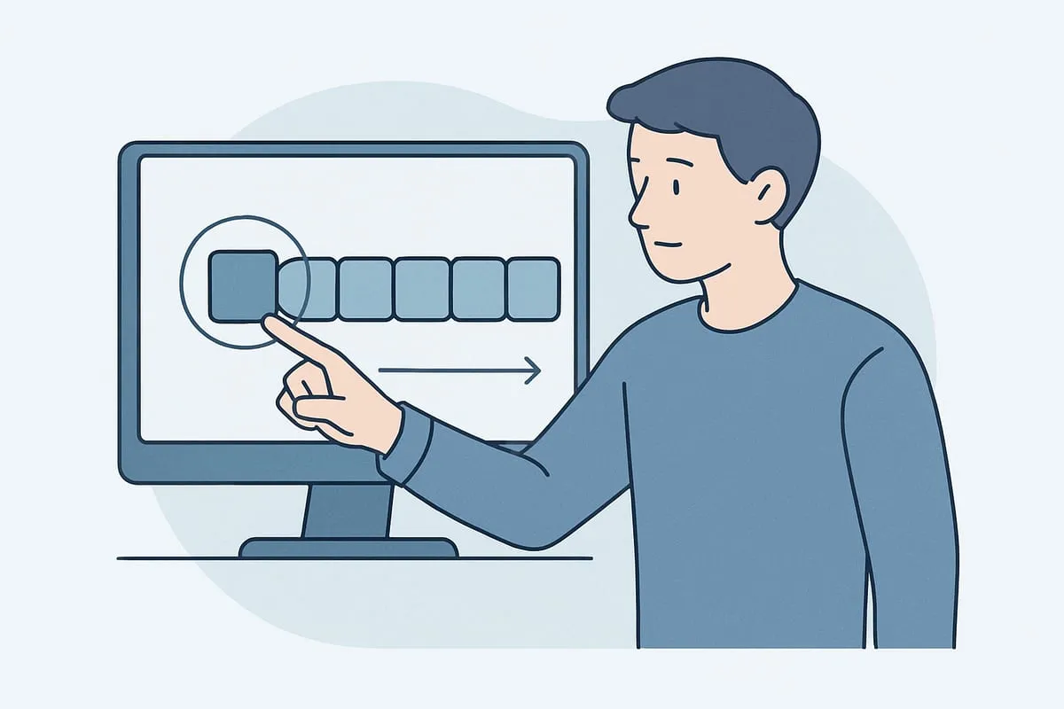 A person picking the smallest item from a row of tiles on a screen