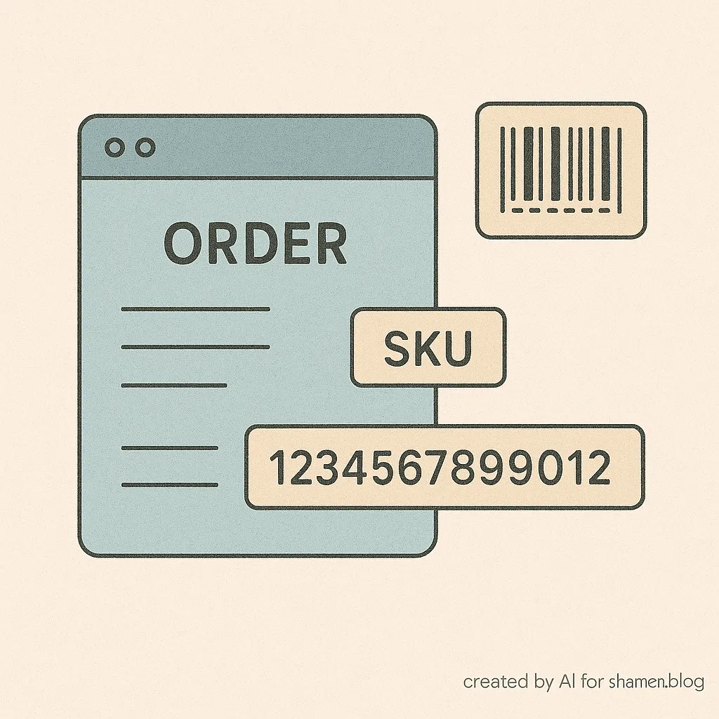Order screen showing an SKU label and a 13-digit product global ID