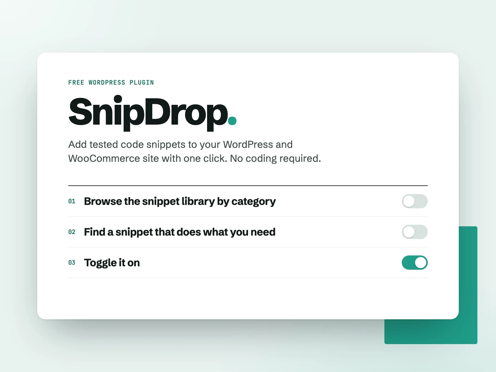 SnipDrop: browse, find, and toggle on a snippet