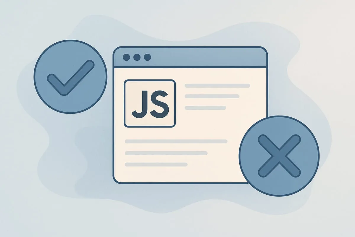 A JavaScript window between a checkmark and a cross