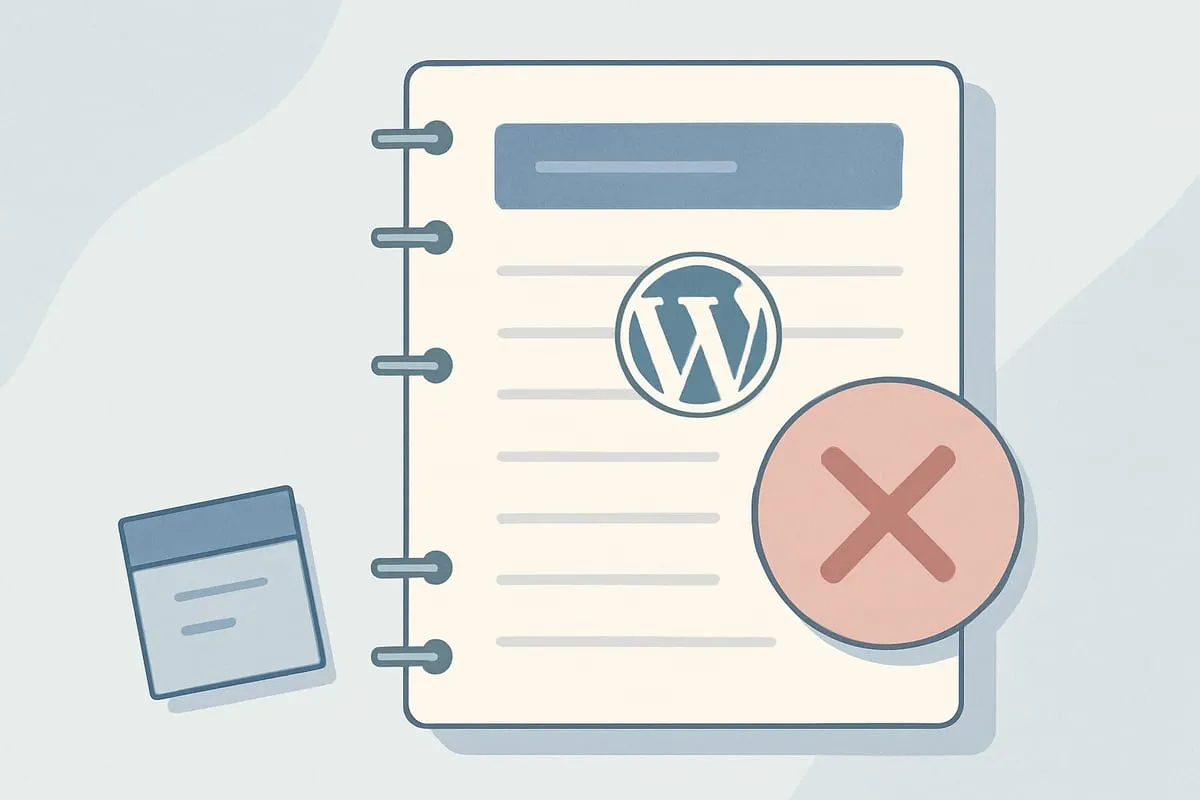 A WordPress plugin notebook page marked with a red cross