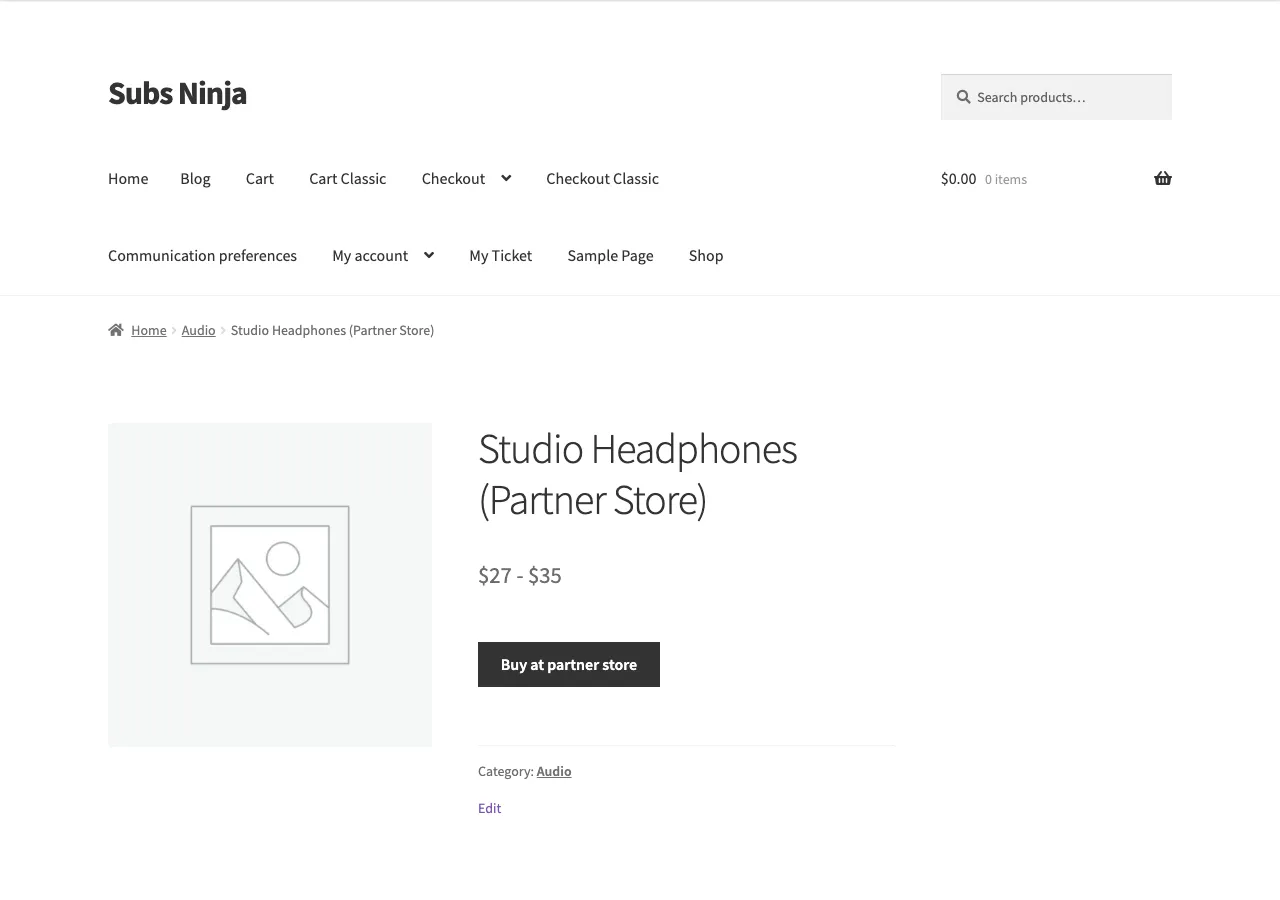 External product page showing the price range