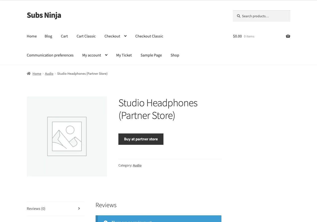 External product page without a price