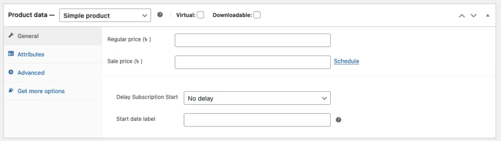 WooCommerce product data panel with tabs removed