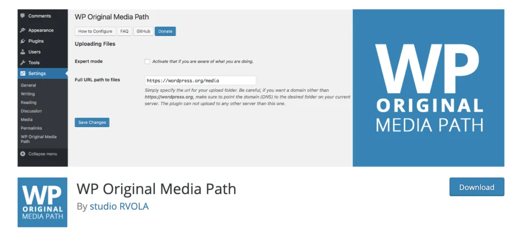 WP Original Media Path plugin in the repository