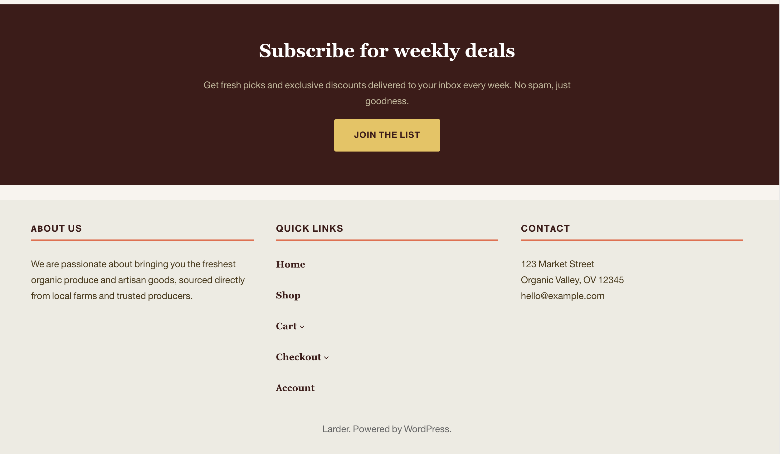 Larder theme footer section