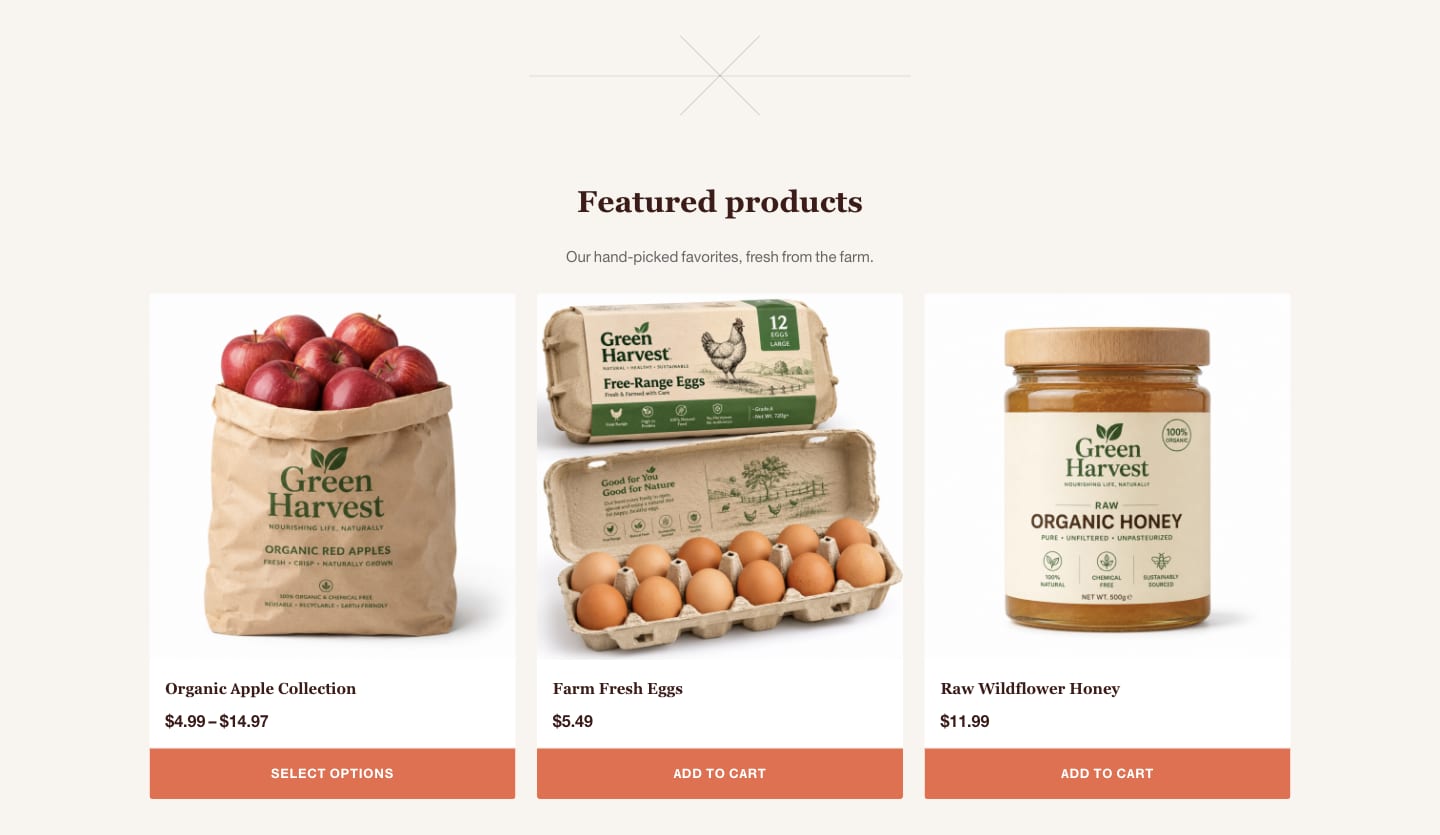 Featured products grid in the Larder WooCommerce theme